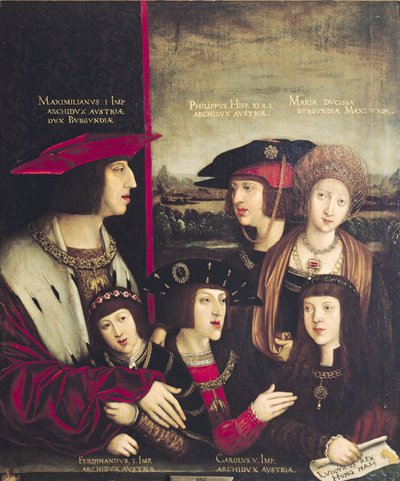 The Emperor Maximilian I with his wife Mary of Burgundy, and his sons Charles V and Philip I by Bernhard Strigel